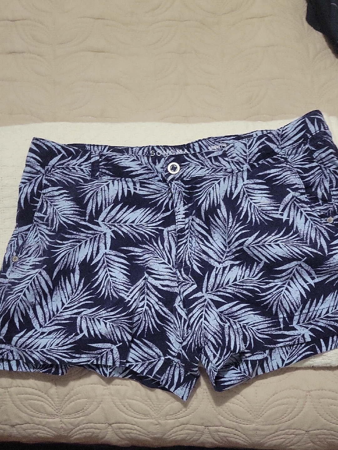 Sonoma Navy Blue Palm-Print Cotton Bermuda Shorts